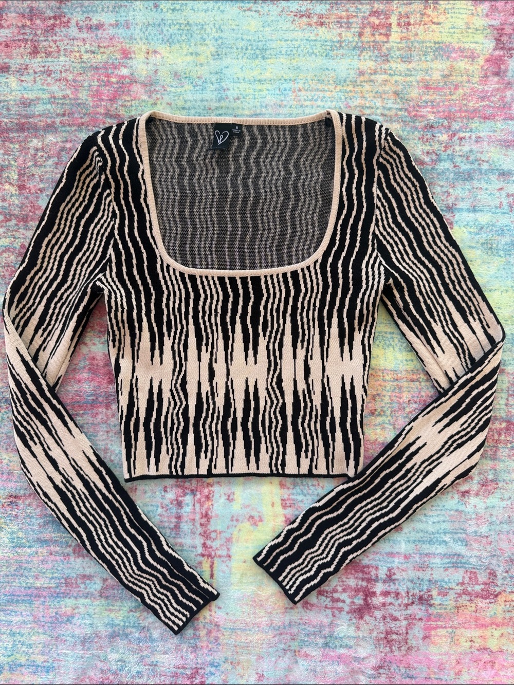 Windsor Black & Beige Patterned Scoop Neck Sweater